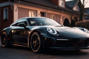 schwarzer porsche 911 Carrera ntoi baujahr 2019 einfahrt einfamilienhaus