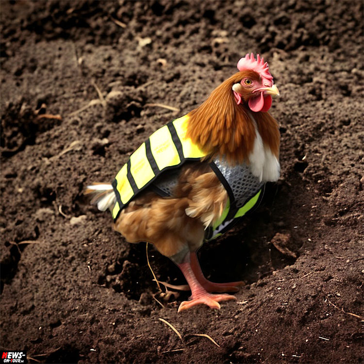 In Westen was Neues: Hühner tragen Warnwesten