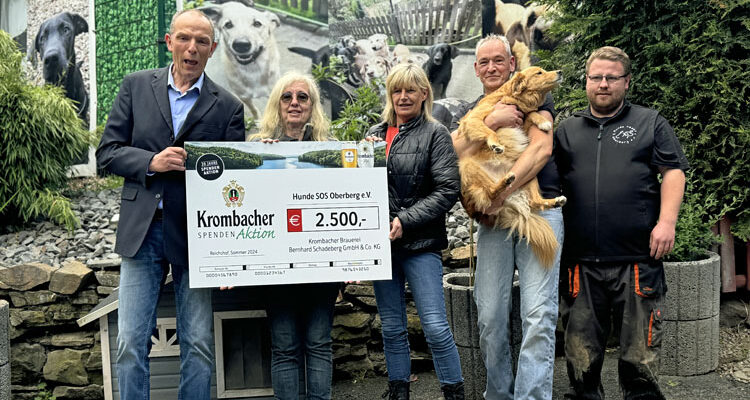Hunde SOS Oberberg: 2.500 Euro Spende von der Krombacher Brauerei für Tierschutz. Weitere Sponsoren werden dringend gesucht