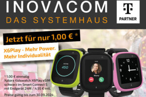 INOVACOM Group Lindlar: MEGA -50% Tarif Aktion! XPLORA X6 Play Smartwatch (nur 1 Euro) für Kinder & Senioren (4,95€ mtl. E-Sim statt 9,95€) GPS-Smartwatch mit SOS-Taste und Schrittzähler