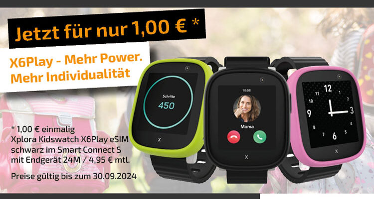 INOVACOM Group Lindlar: MEGA -50% Tarif Aktion! XPLORA X6 Play Smartwatch (nur 1 Euro) für Kinder & Senioren (4,95€ mtl. E-Sim statt 9,95€) GPS-Smartwatch mit SOS-Taste und Schrittzähler